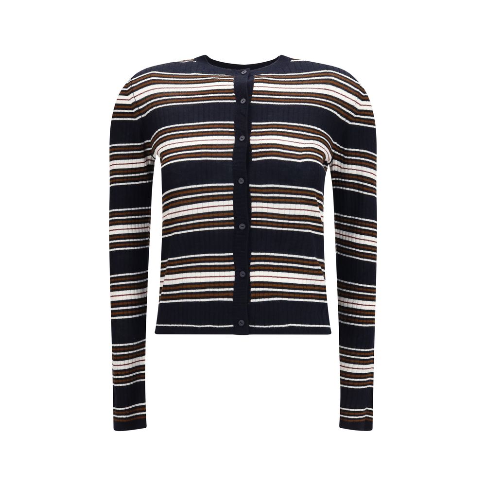 Max Mara Studio Striped Silk Cardigan — Blue
