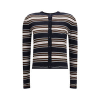 Max Mara Studio Striped Silk Cardigan — Blue