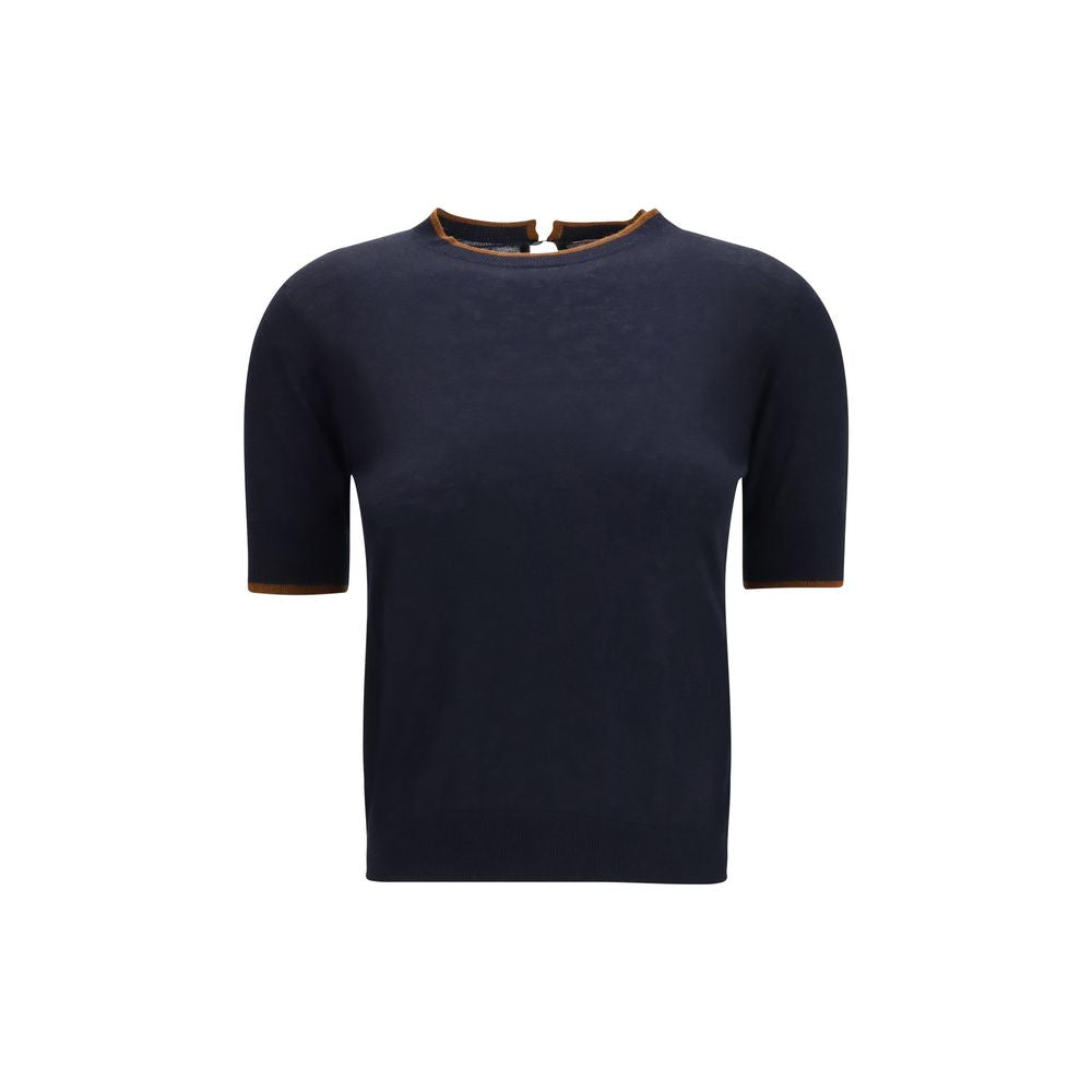 Max Mara Studio Two-Tone Silk T-Shirt — Blue