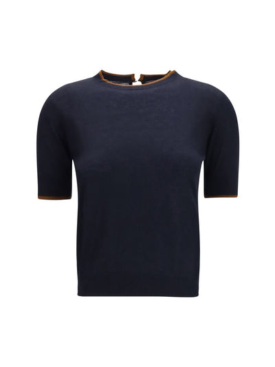 Max Mara Studio Two-Tone Silk T-Shirt — Blue