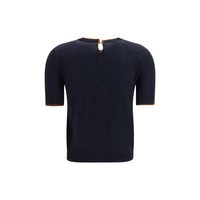 Max Mara Studio Two-Tone Silk T-Shirt — Blue