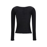 Saint Laurent Cassandre Ribbed Silk Top — Black