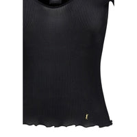 Saint Laurent Cassandre Ribbed Silk Top — Black