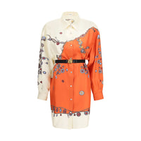 Versace Stolen Jewels Print Silk Mini Dress — Orange