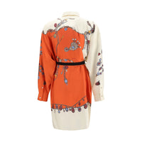 Versace Stolen Jewels Print Silk Mini Dress — Orange