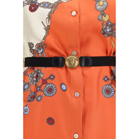 Versace Stolen Jewels Print Silk Mini Dress — Orange