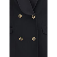 Versace Embellished Wool Double-Breasted Blazer — Black