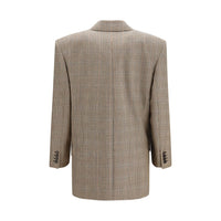Saint Laurent Prince of Wales Wool Blazer — Beige