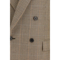Saint Laurent Prince of Wales Wool Blazer — Beige