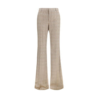 Saint Laurent Prince of Wales Wool Flared Pants — Beige