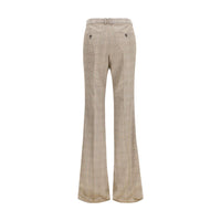 Saint Laurent Prince of Wales Wool Flared Pants — Beige