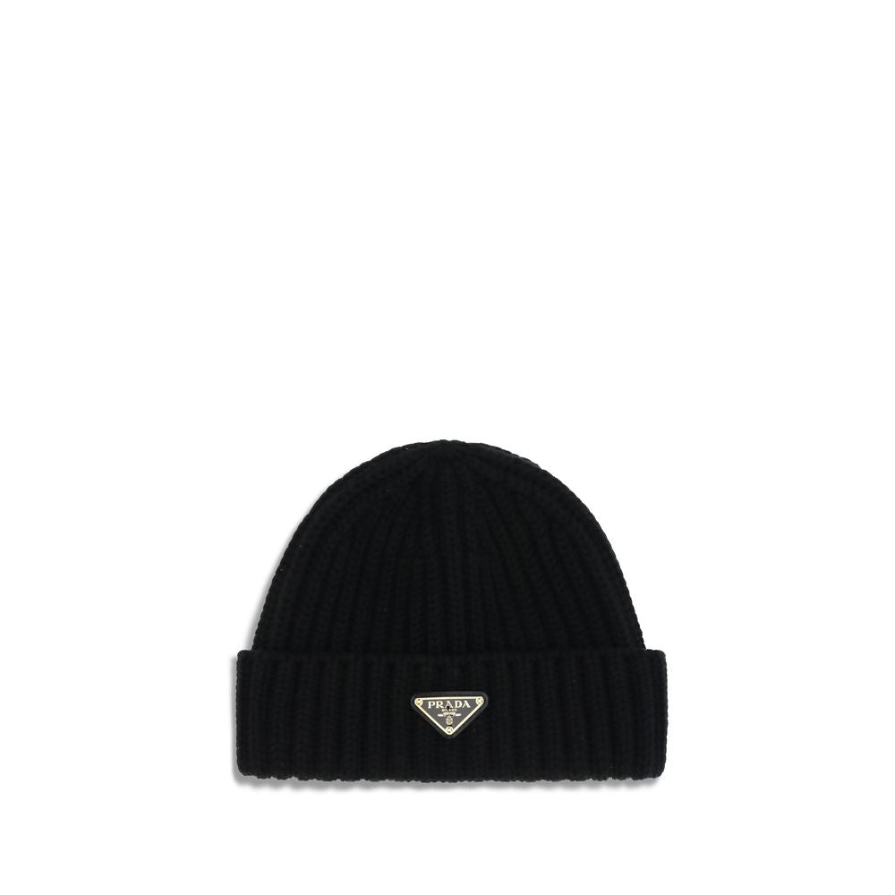 Prada Ribbed Wool Beanie — Black