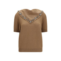 Prada Cashmere Sweater with Jewel Scarf — Brown