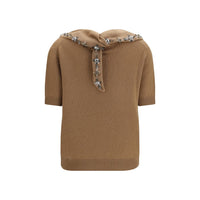 Prada Cashmere Sweater with Jewel Scarf — Brown
