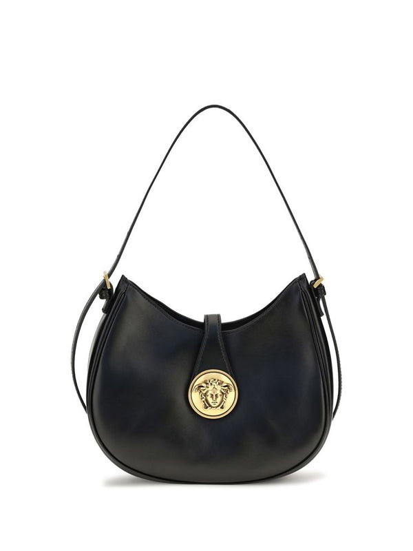 Versace Small Emblème Hobo Leather Bag — Black