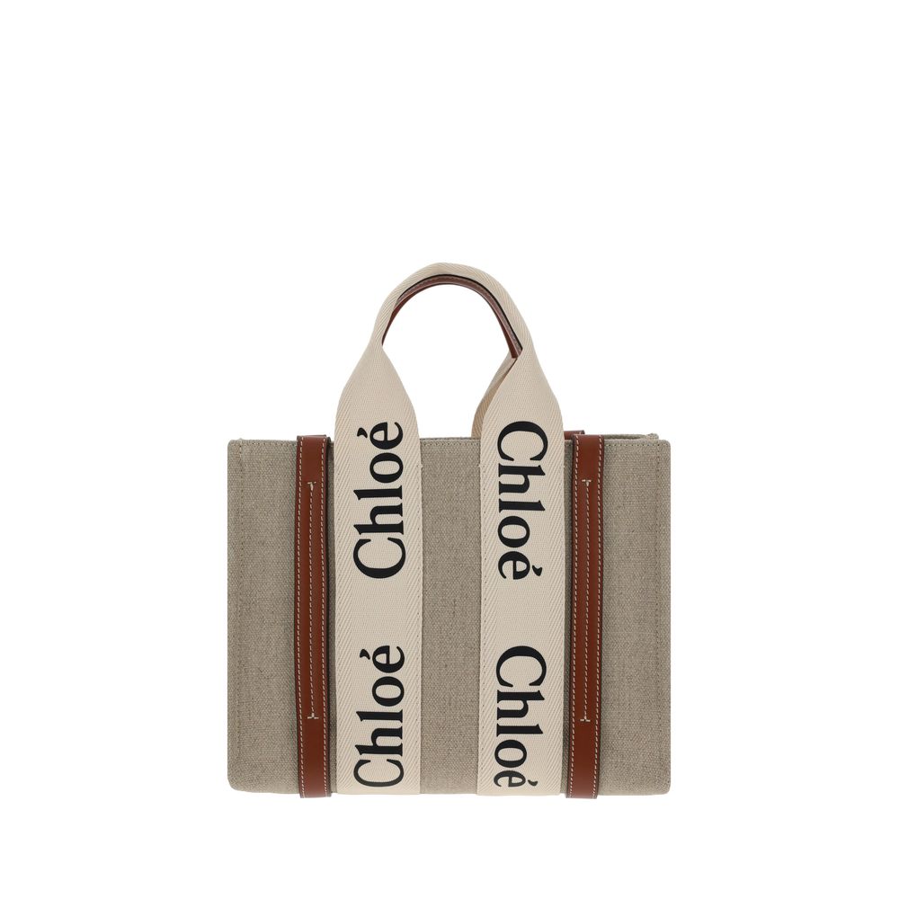 Chloé Woody Linen Tote Bag — Brown