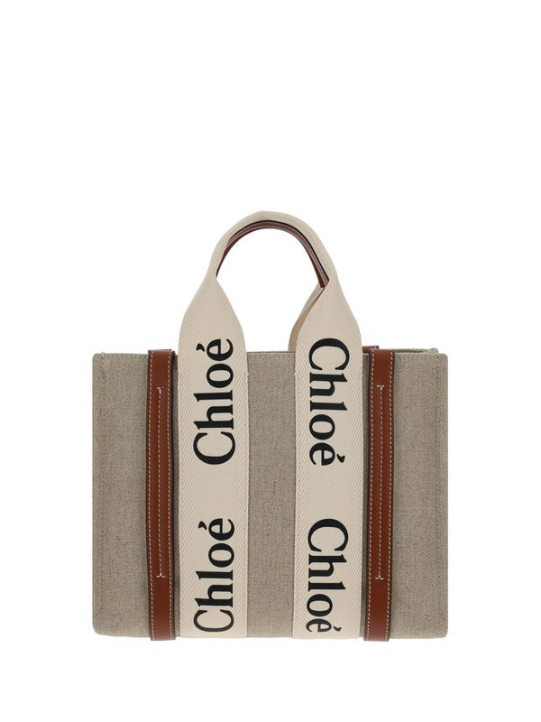 Chloé Woody Linen Tote Bag — Brown