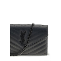 Saint Laurent Cassandre Mini Leather Shoulder Bag — Black