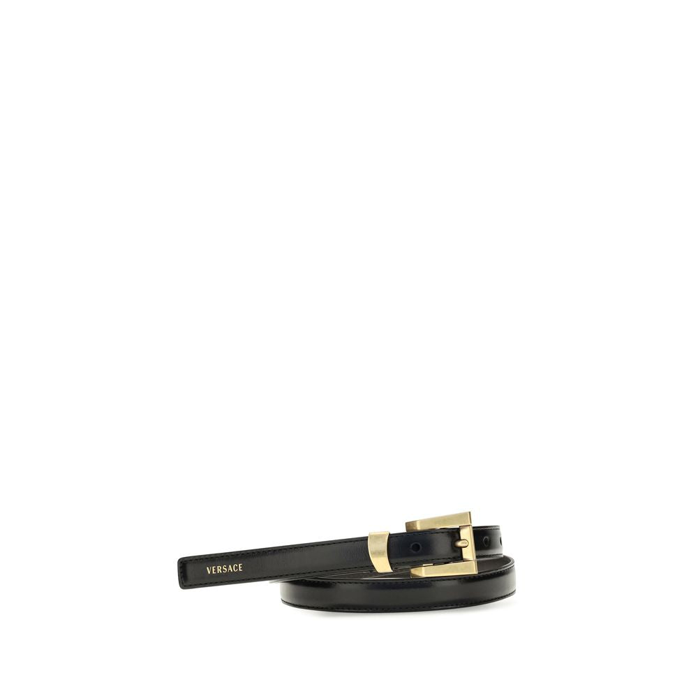 Versace Glossy Leather Logo Belt — Black