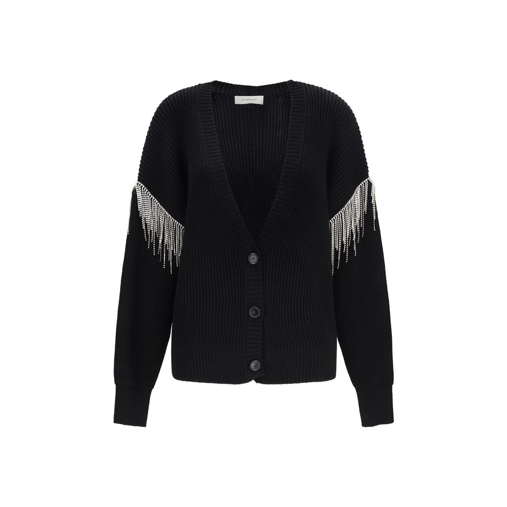 Max Mara Pagine Crystal-Embellished Wool Cardigan — Black