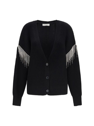 Max Mara Pagine Crystal-Embellished Wool Cardigan — Black