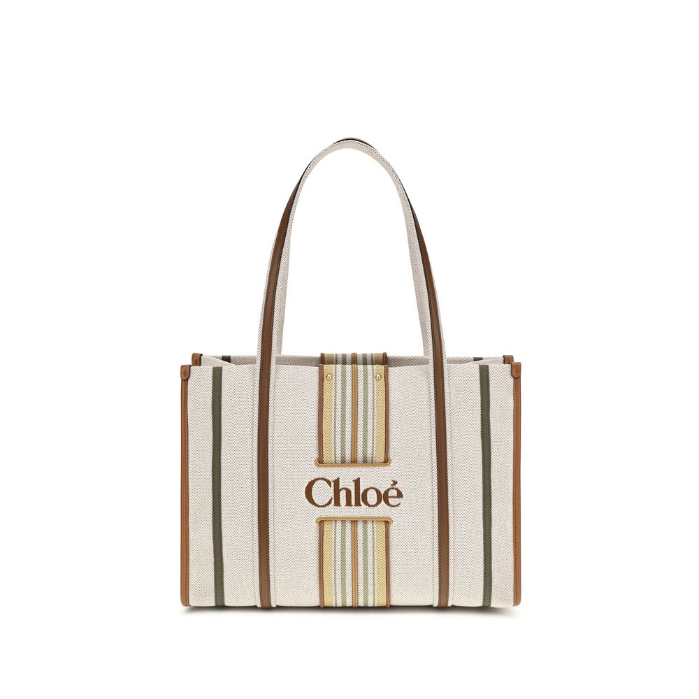 Chloé Woody Loop Canvas Tote — Beige