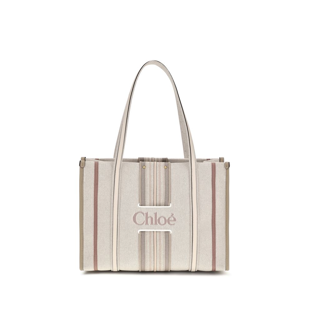 Chloé Woody Loop Canvas Tote — Beige