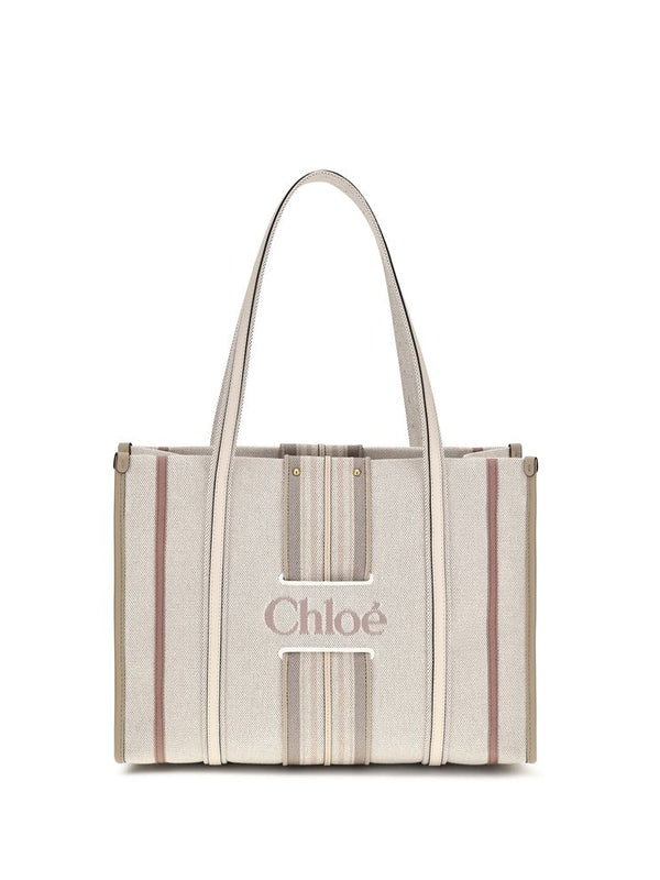Chloé Woody Loop Canvas Tote — Beige