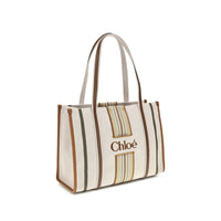 Chloé Woody Loop Canvas Tote — Beige