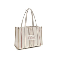 Chloé Woody Loop Canvas Tote — Beige