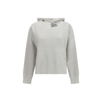 Prada Cotton Fleece Hoodie with Jewel Brooch — Gray