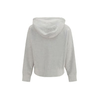 Prada Cotton Fleece Hoodie with Jewel Brooch — Gray