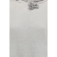 Prada Cotton Fleece Hoodie with Jewel Brooch — Gray