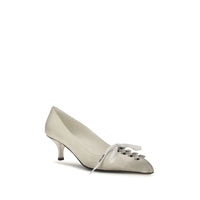 Prada Antique-Finish Leather Lace-Up Pumps — White