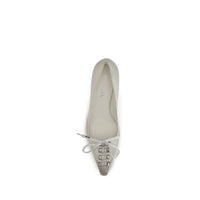 Prada Antique-Finish Leather Lace-Up Pumps — White