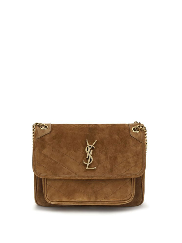 Saint Laurent Medium Niki Suede Shoulder Bag — Brown