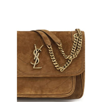 Saint Laurent Medium Niki Suede Shoulder Bag — Brown