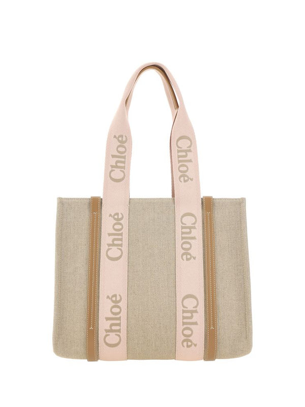 Chloé Woody Linen Shoulder Bag — Brown