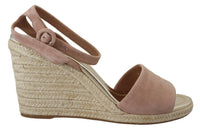 Prada Suede Ankle-Strap Wedge Sandal — Pink