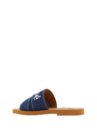Chloé Denim Blue Cotton Woody Slide Sandals