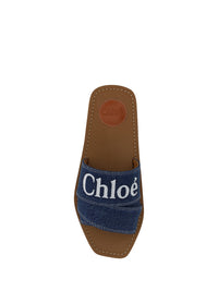 Chloé Denim Blue Cotton Woody Slide Sandals
