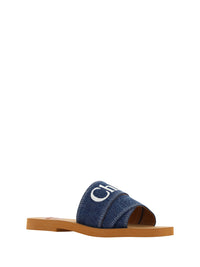 Chloé Denim Blue Cotton Woody Slide Sandals