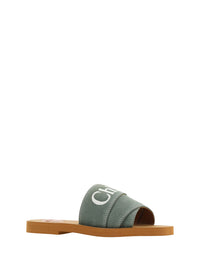 Chloé Forest Green Cotton Woody Slide Sandals