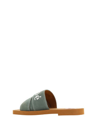 Chloé Forest Green Cotton Woody Slide Sandals