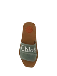 Chloé Forest Green Cotton Woody Slide Sandals
