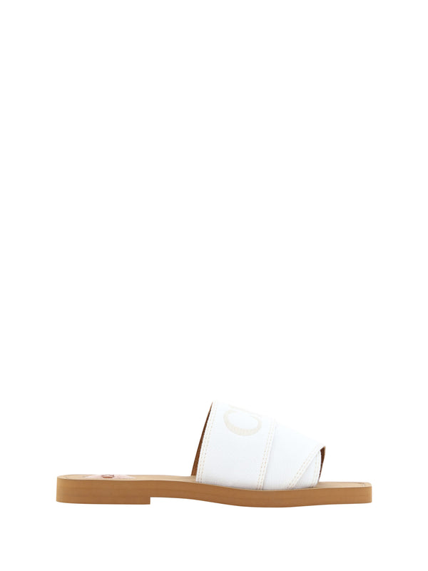 Chloé Snow White Cotton Woody Slide Sandals