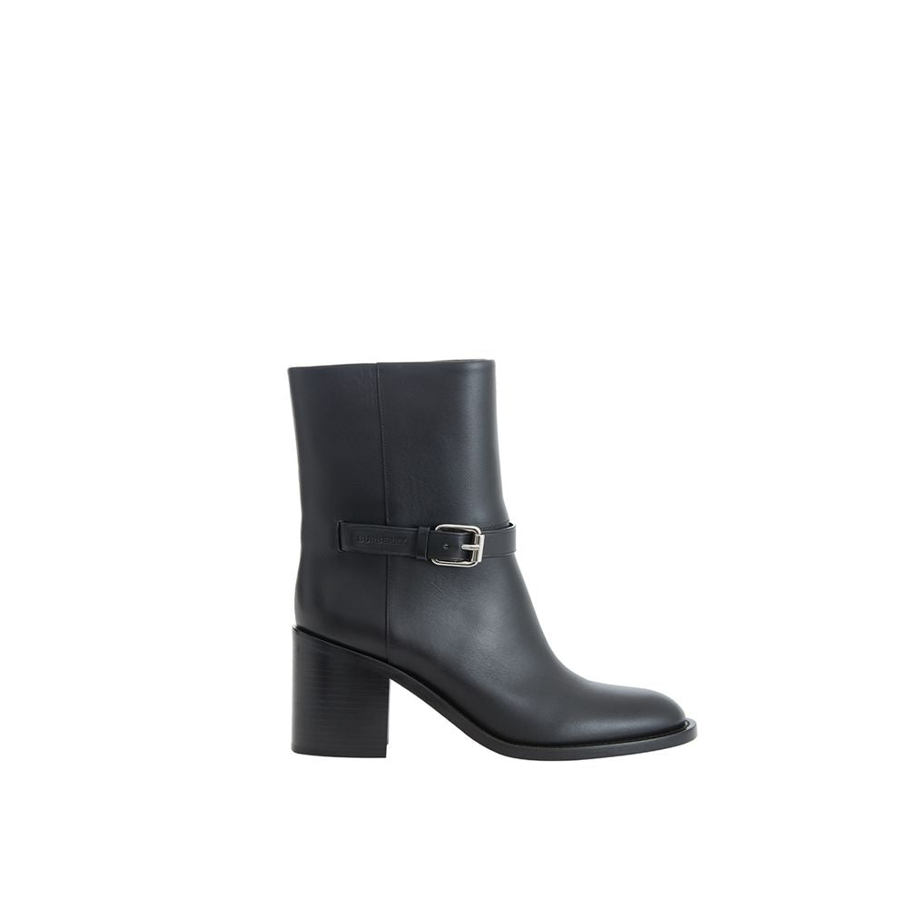 Burberry Logo Buckle Leather Ankle Boot — Black