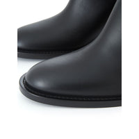 Burberry Logo Buckle Leather Ankle Boot — Black