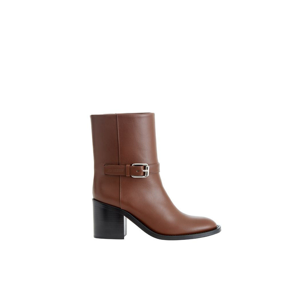 Burberry Logo Buckle Leather Ankle Boot — Brown