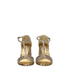 Miu Miu Rhinestone Glitter High Heel Sandals — Gold